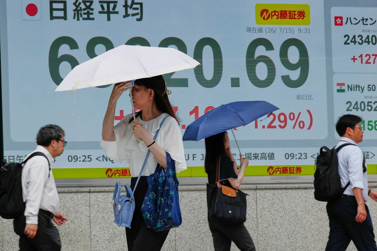 Asian shares are mostly higher and Mideast tensions push Brent crude past $96