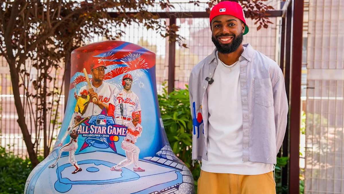 Phillies All-Stars are painted onto a unique piece of artwork for ‘Bells Across PA’