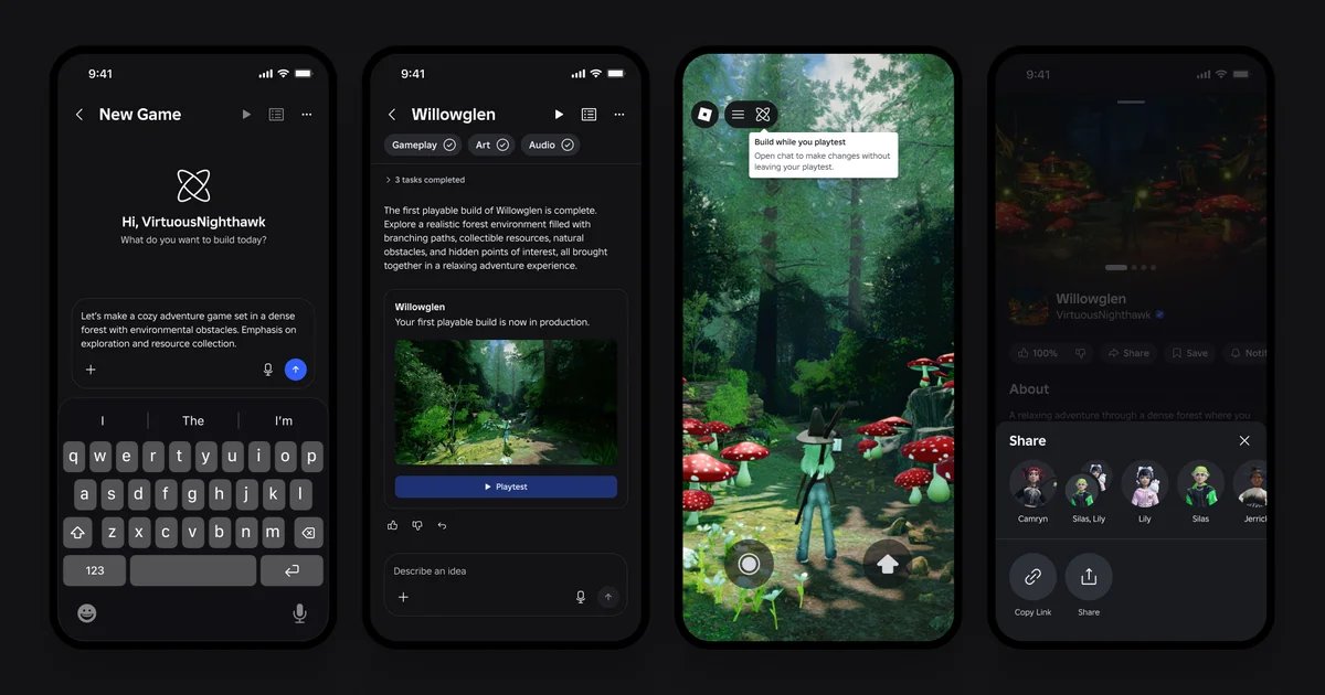 Roblox announce plans to let people AI generate basic games using text prompts stuck into a mobile app, but claim that won’t fill their homepage with AI slop