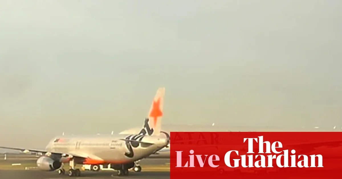 Australia news live: near miss for Jetstar and Qatar Airways planes taxiing at Sydney airport | Australia news