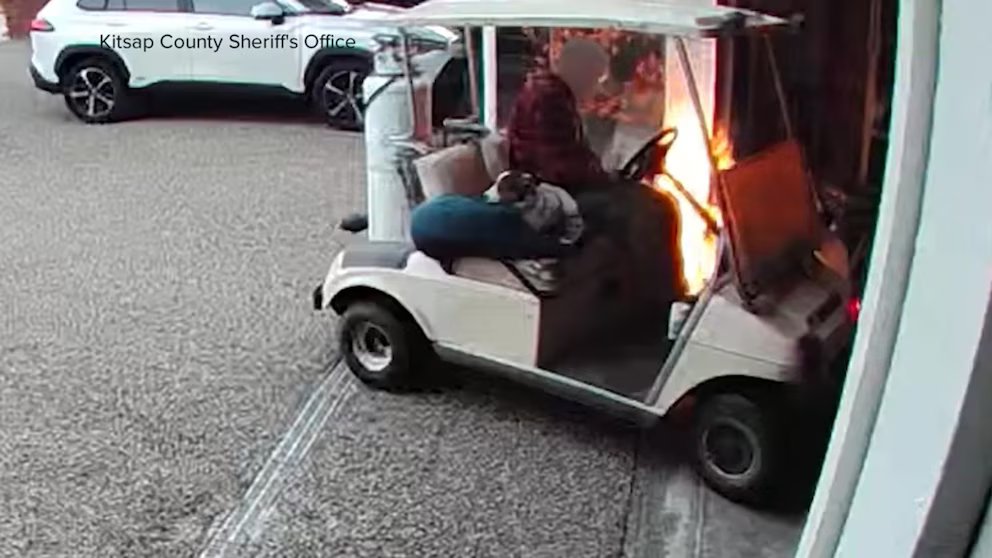 WATCH: Golf cart arson in Washington state caught on surveillance camera