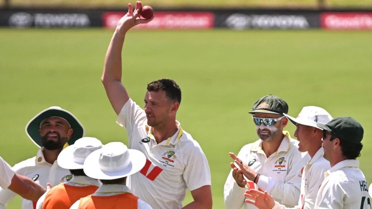 Aus v Ban 1st Test 2026 – Josh Hazlewood becomes ninth Australian to take 300 Test wickets