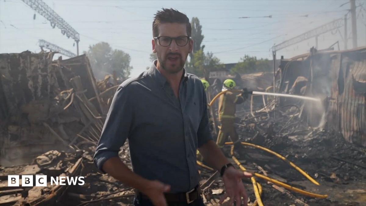 BBC visits smouldering Kyiv market after Russian strikes