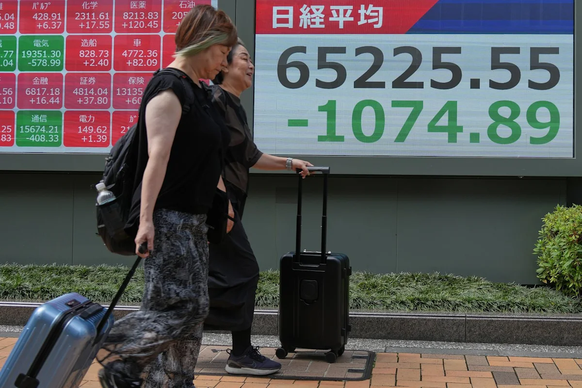 Asian shares are mostly lower as Kospi falls 4% and tech giants decline on Wall Street