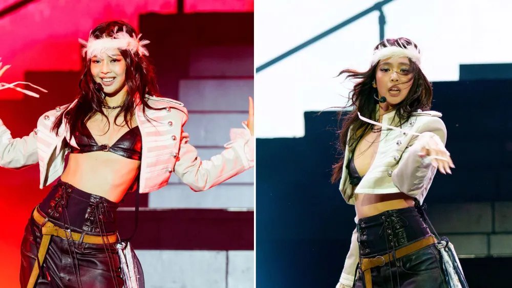 Jennie Mixes Feathers, Leather and Biker Boots at Lollapalooza