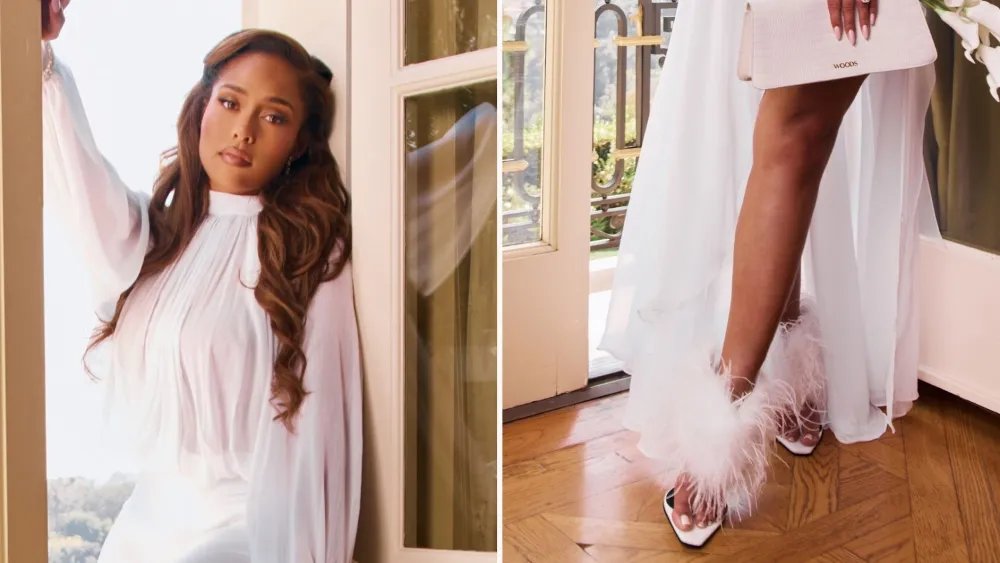Jordyn Woods Fronts Woods Bridal Collection in Feathered Sandals