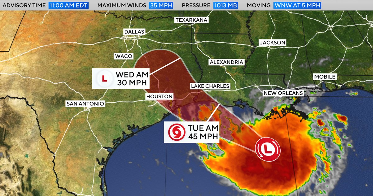 Tropical storm warning issued for parts of Louisiana, Texas coasts