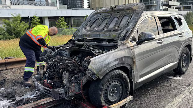 His Hyundai Santa Fe burst into flames on busy highway after repairs at dealership