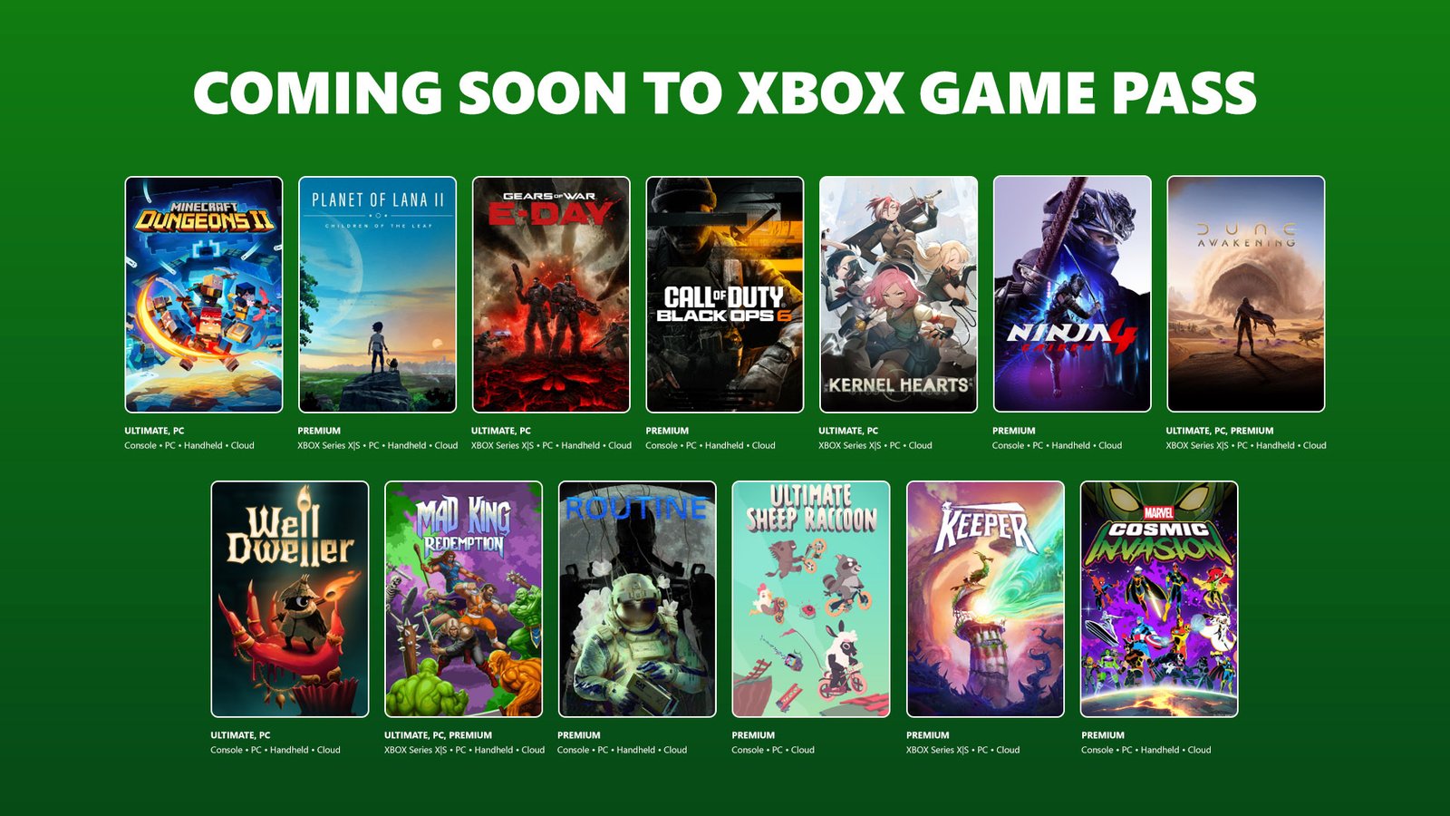 Coming to XBOX Game Pass: Gears of War: E-Day, Minecraft Dungeons II, Dune: Awakening, and More