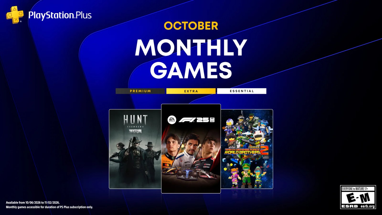 PlayStation Plus Monthly Games for October: F1 25, Hunt: Showdown 1896, Earth Defense Force: World Brothers 2 – PlayStation.Blog