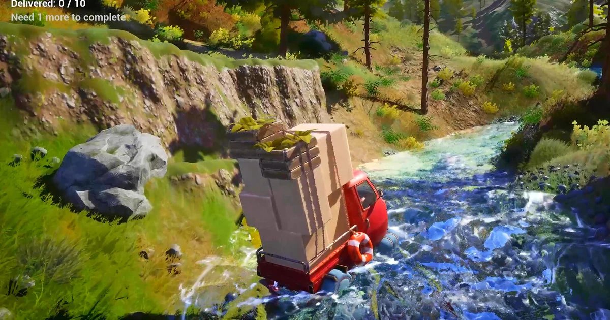 Deliver packages in foresty mountains and avoid thieving boars in the Death Stranding-adjacent and quite calm-looking Pinetrail