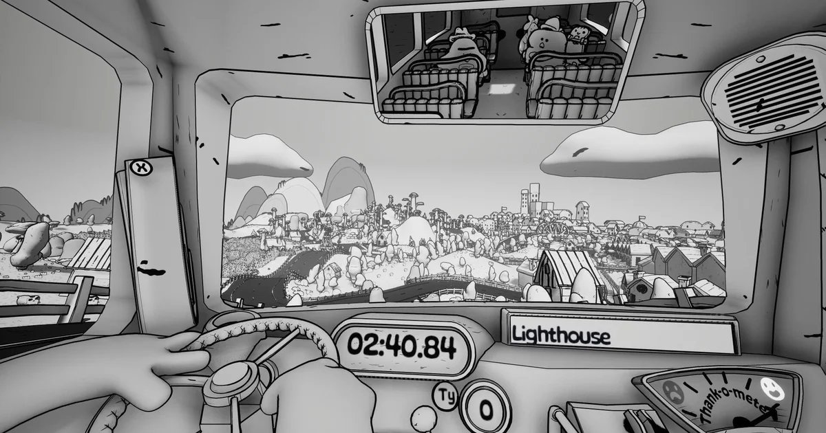 Double Fine’s first game post-Xbox split is a goofy bus driving sim all about slapping passengers who don’t follow the rules and doing a good job