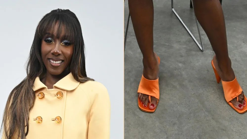 Ziwe Dresses Up Fashion Month’s Thong Sandal Trend in Orange Satin