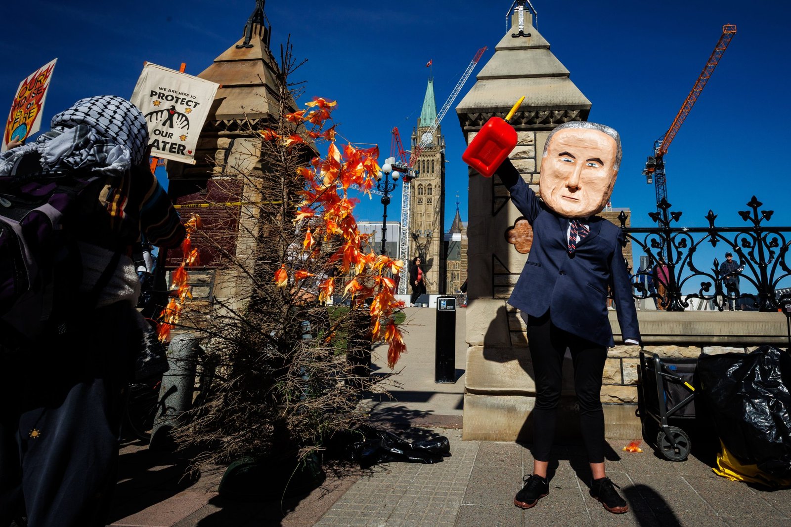 Labour unions, Indigenous leaders and environmental groups hit the precinct to highlight concerns ahead of key vote on Building Canada Strong Act