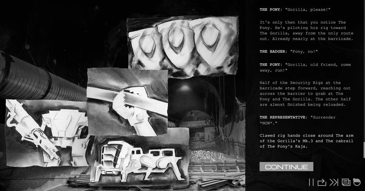 A Line Held Tight is a charcoal visual novel about a miner’s strike in the 32nd century and choosing your relationships wisely