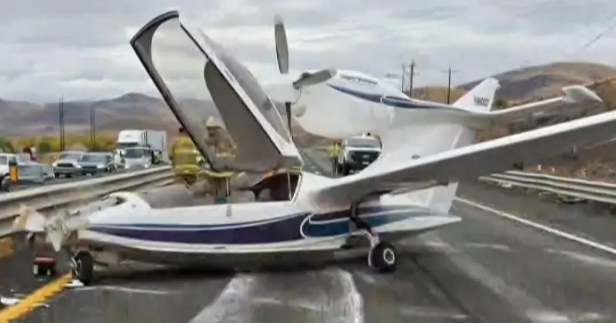 Small plane crash lands on Nevada highway; United Airlines jet hits major turbulence