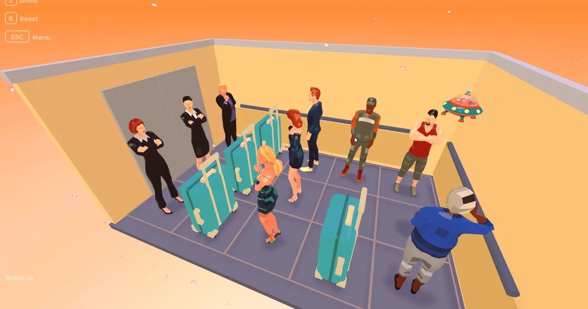 A puzzle game where you must avoid the doing the most awkward of things: facing someone while riding an elevator